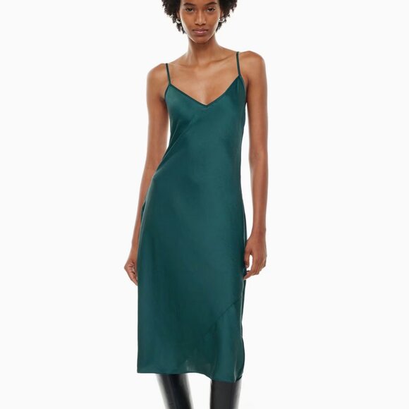 Aritizia Wilfred Only Slip Satin Midi Dress Emerald Green Size S - Picture 1 of 2